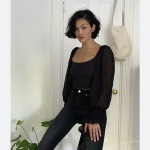 UO Cynthia Clip Dot-Sleeve Top